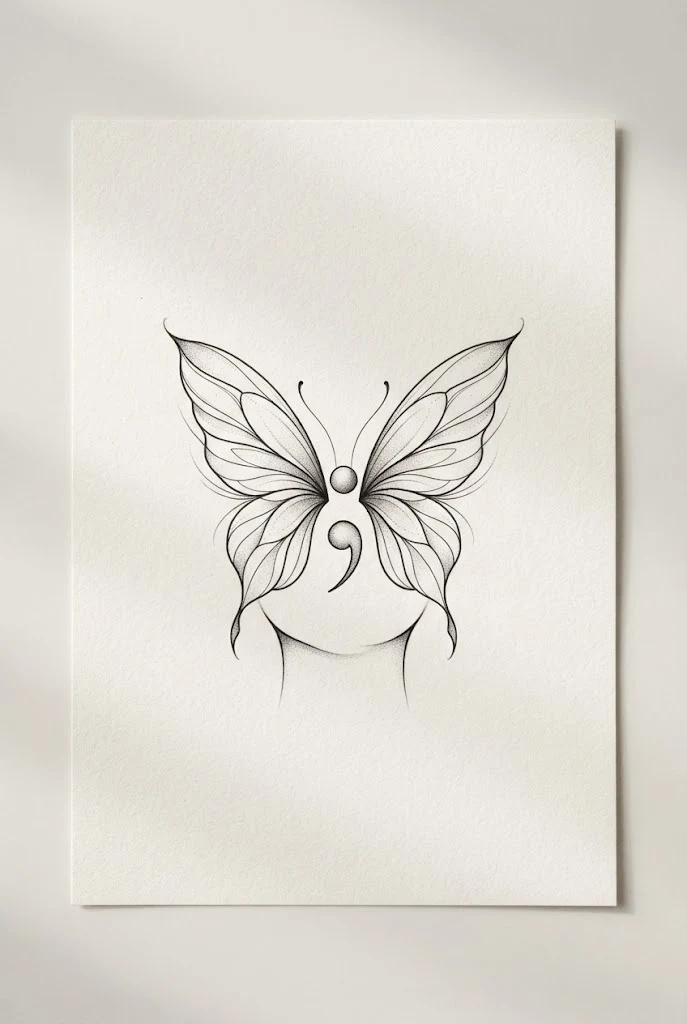 Wrist-Crease Anchored Semicolon Butterfly — small butterfly semicolon tattoo style outfit