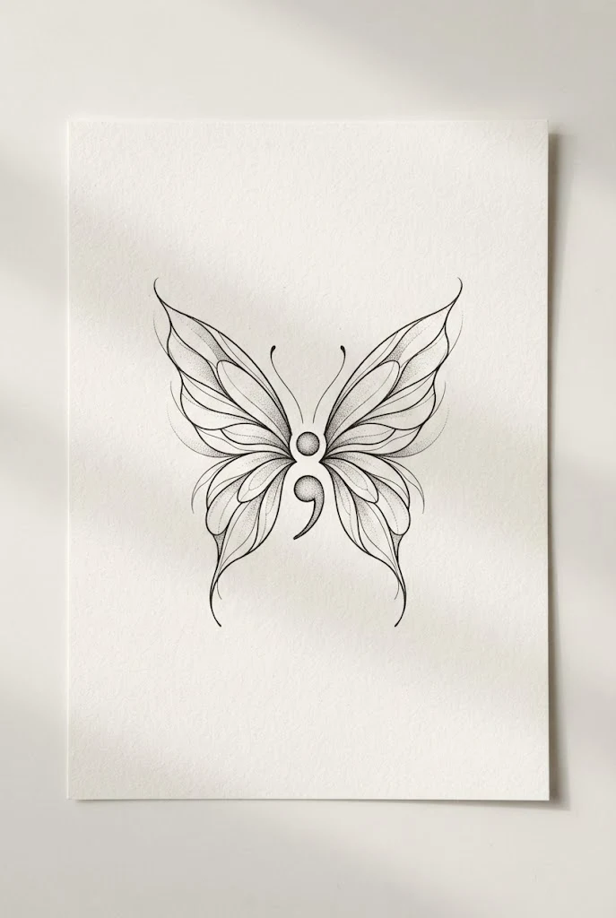 Nape of the Neck Guardian Butterfly — small butterfly semicolon tattoo style outfit