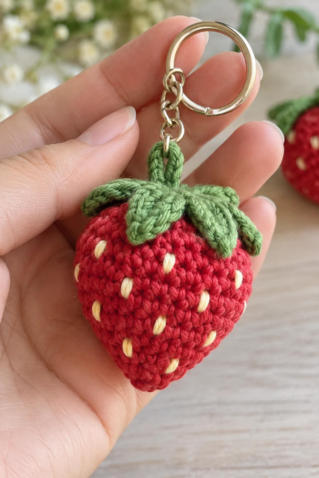 Mini Crochet Strawberry Keychains — small crochet keychains style outfit