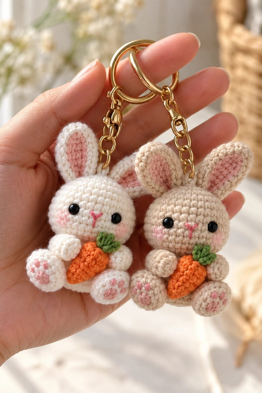 Mini Crochet Bunny Keychains — small crochet keychains style outfit