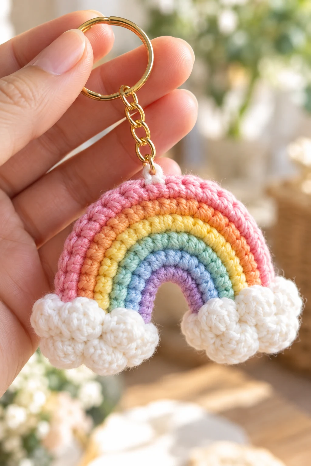 Mini Crochet Rainbow Keychains — small crochet keychains style outfit