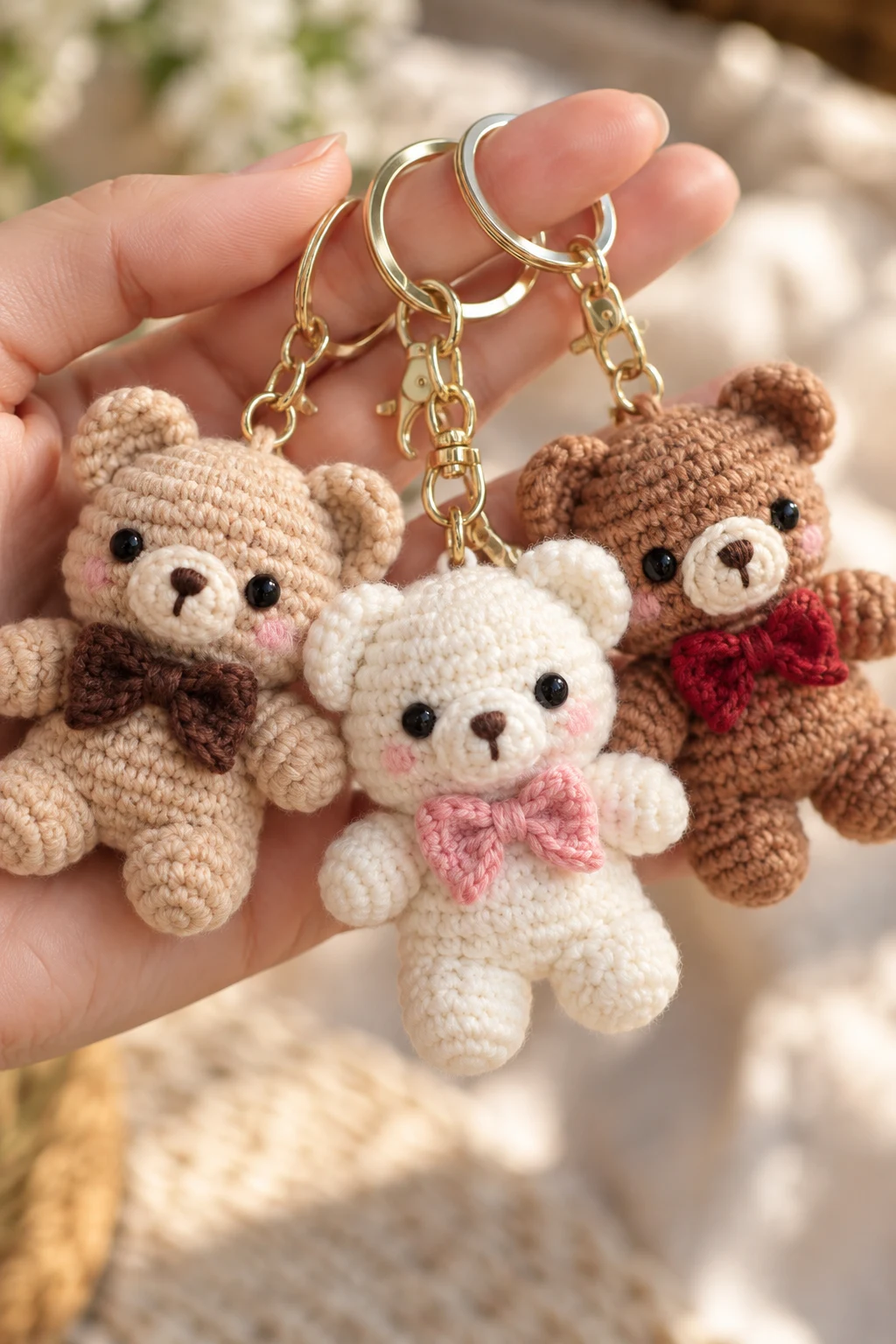 Mini Crochet Teddy Bear Keychains — small crochet keychains style outfit