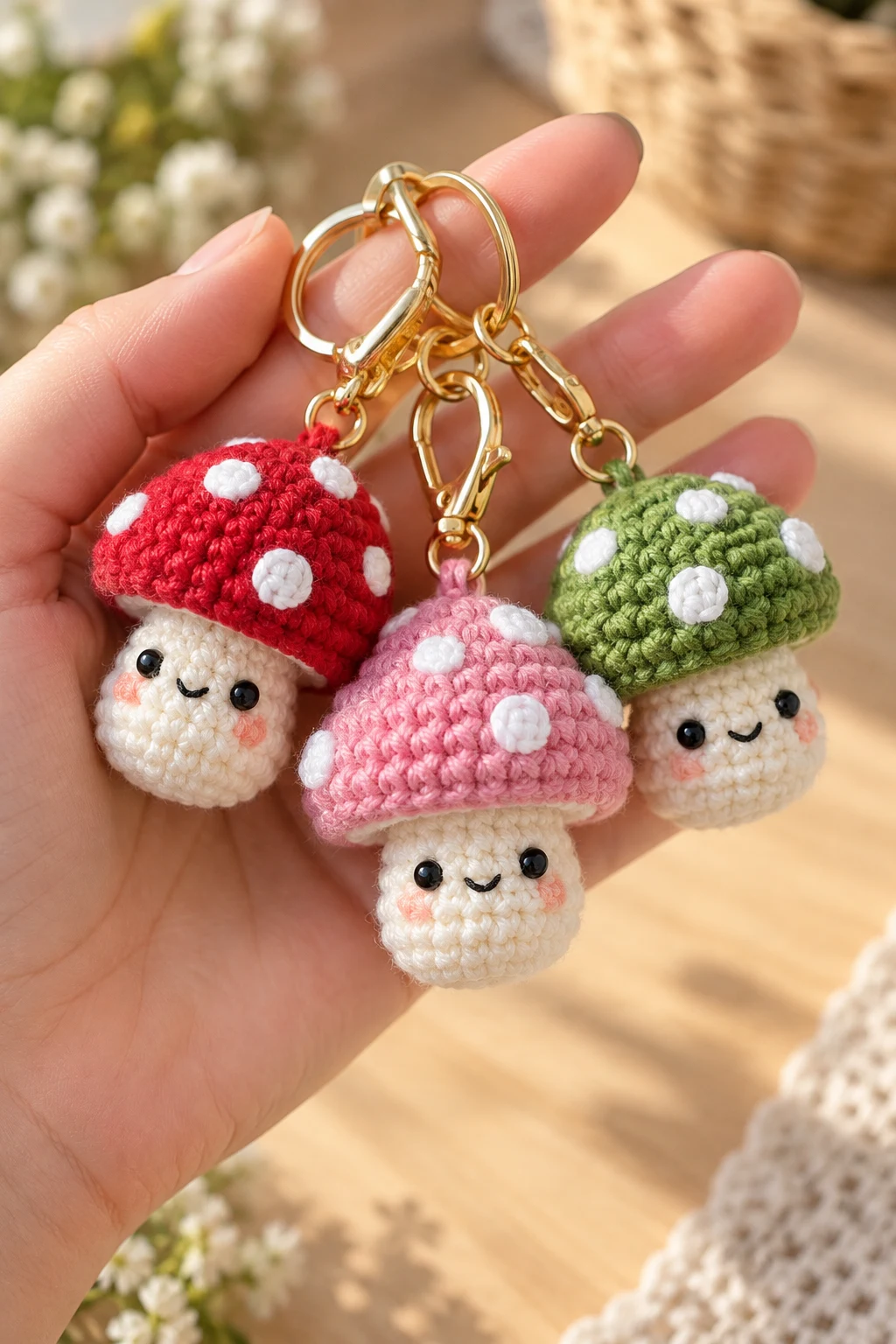 Tiny Crochet Mushroom Keychains — small crochet keychains style outfit