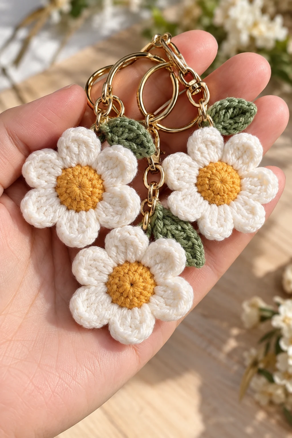 Mini Crochet Daisy Flower Keychains — small crochet keychains style outfit