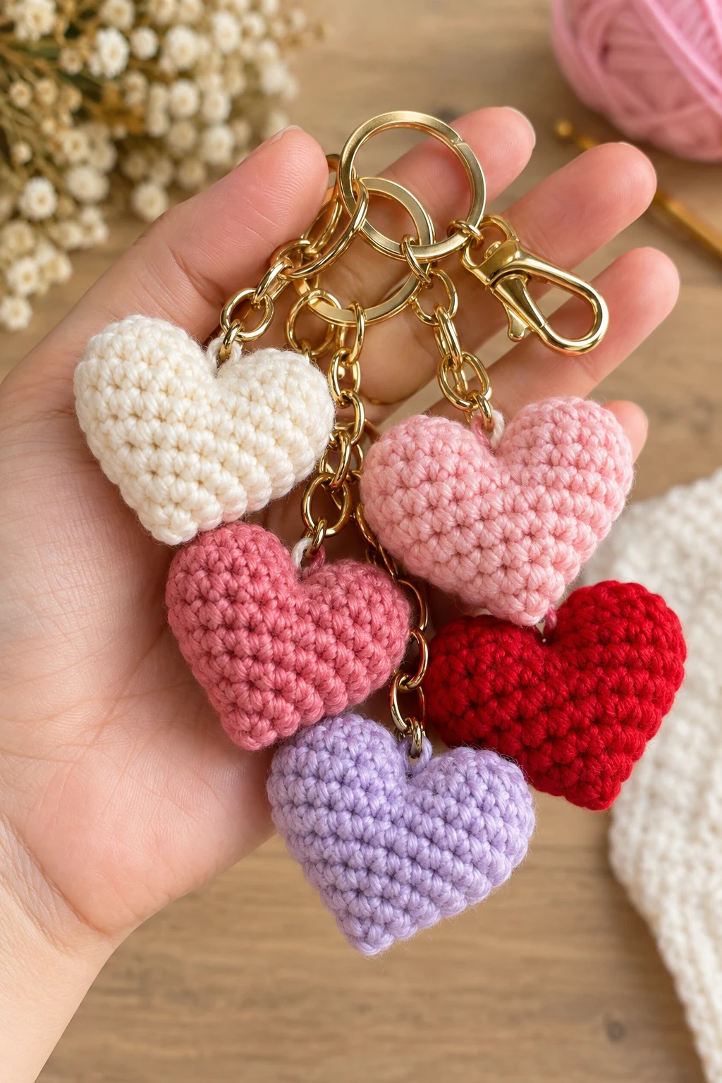 Mini Crochet Heart Keychains — small crochet keychains style outfit