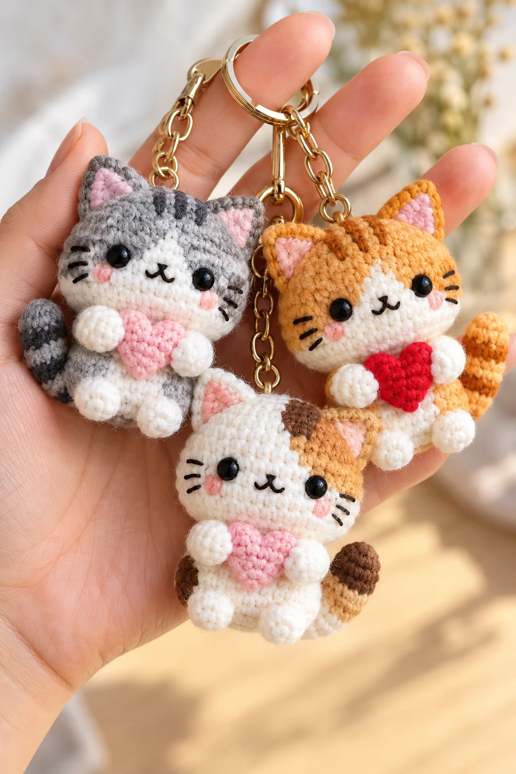 Mini Crochet Cat Keychains — small crochet keychains style outfit