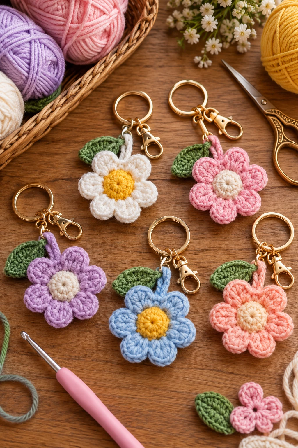 Mini Crochet Flower Keychains — small crochet projects style outfit