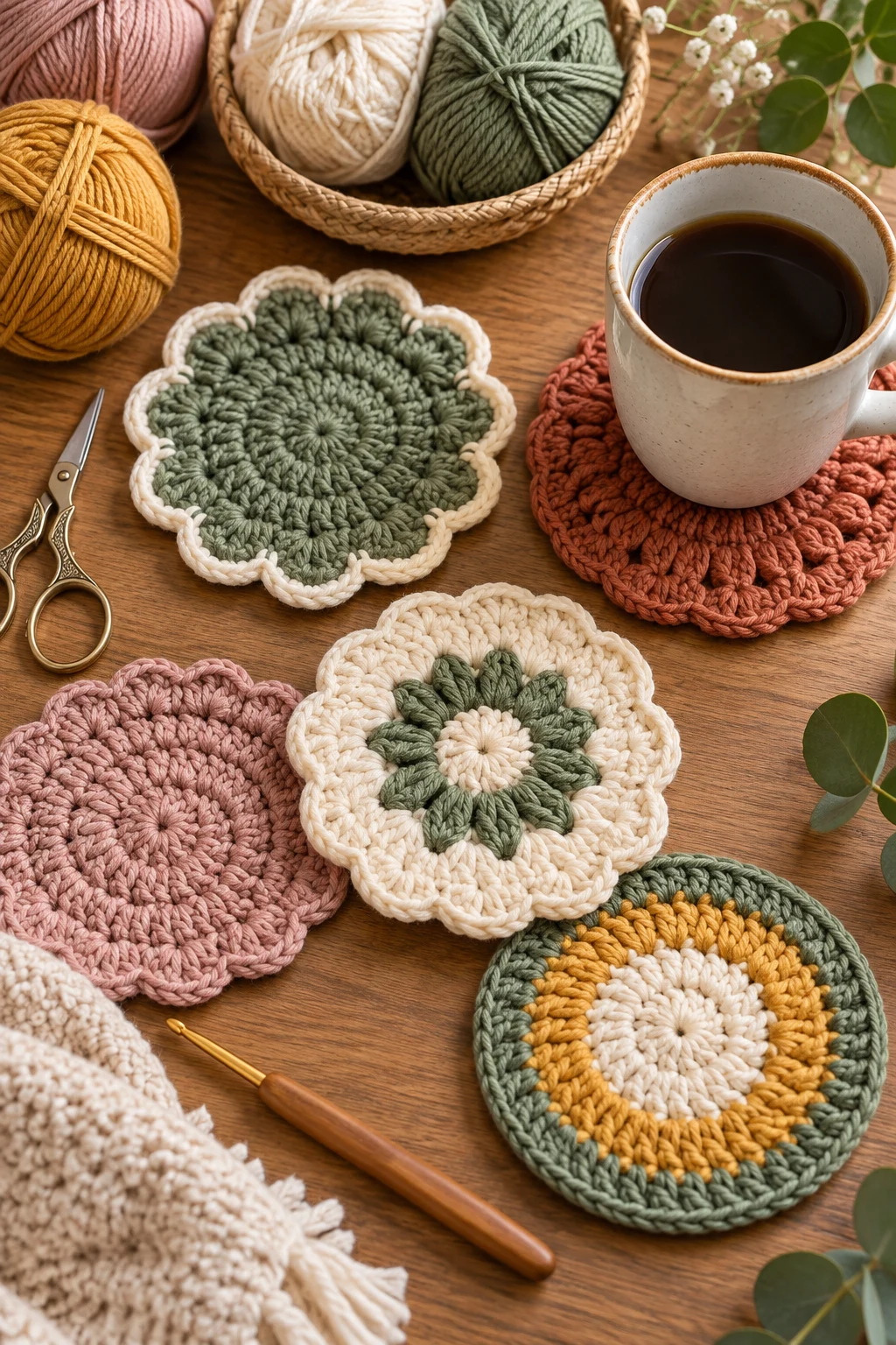 Crochet Coasters in Modern Colors — small crochet projects style outfit