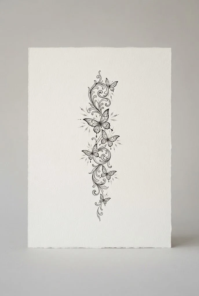 Micro Dotwork Cascade — spine tattoo butterfly style outfit