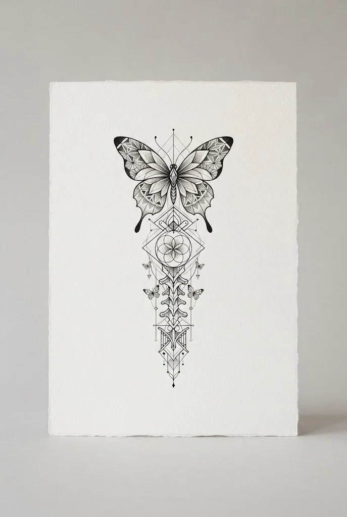 Geometric Backbone Alignment — spine tattoo butterfly style outfit