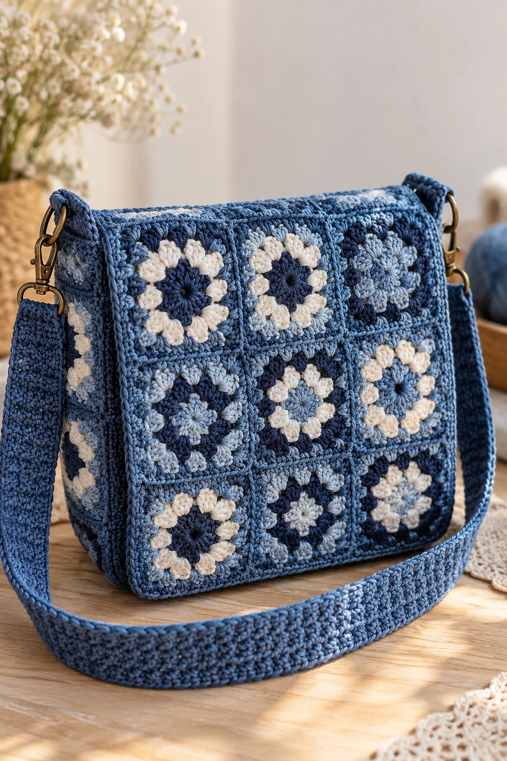 Denim Blue Square Bag Crochet — square bag crochet style outfit