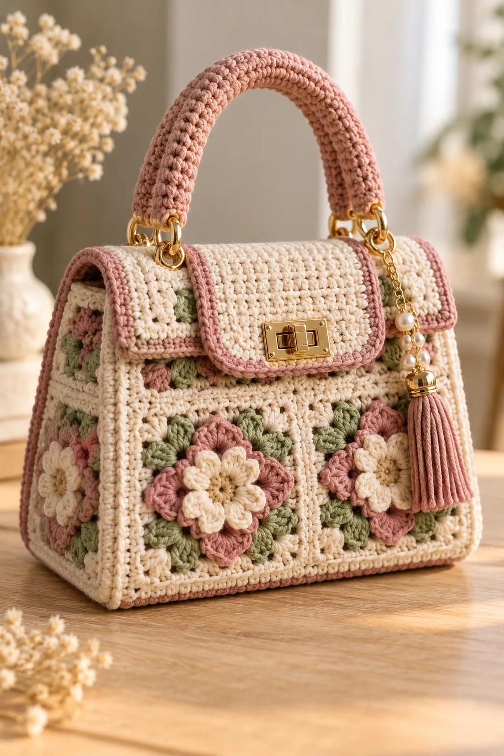 Luxury-Inspired Structured Square Handbag — square bag crochet style outfit