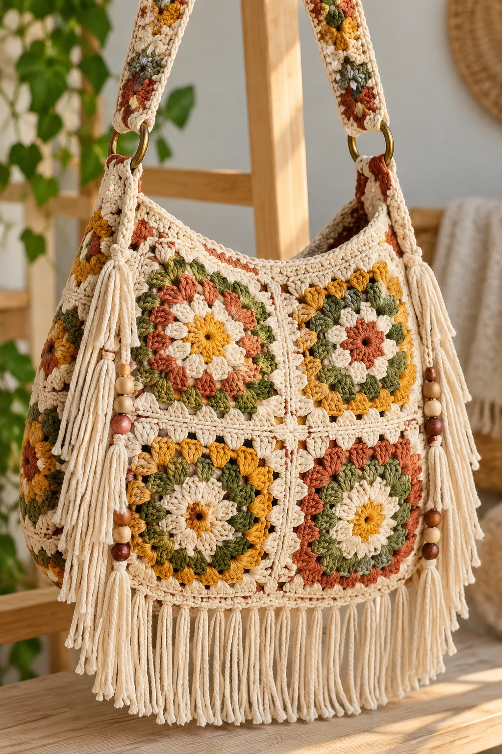 Boho Fringe Granny Square Festival Bag — square bag crochet style outfit