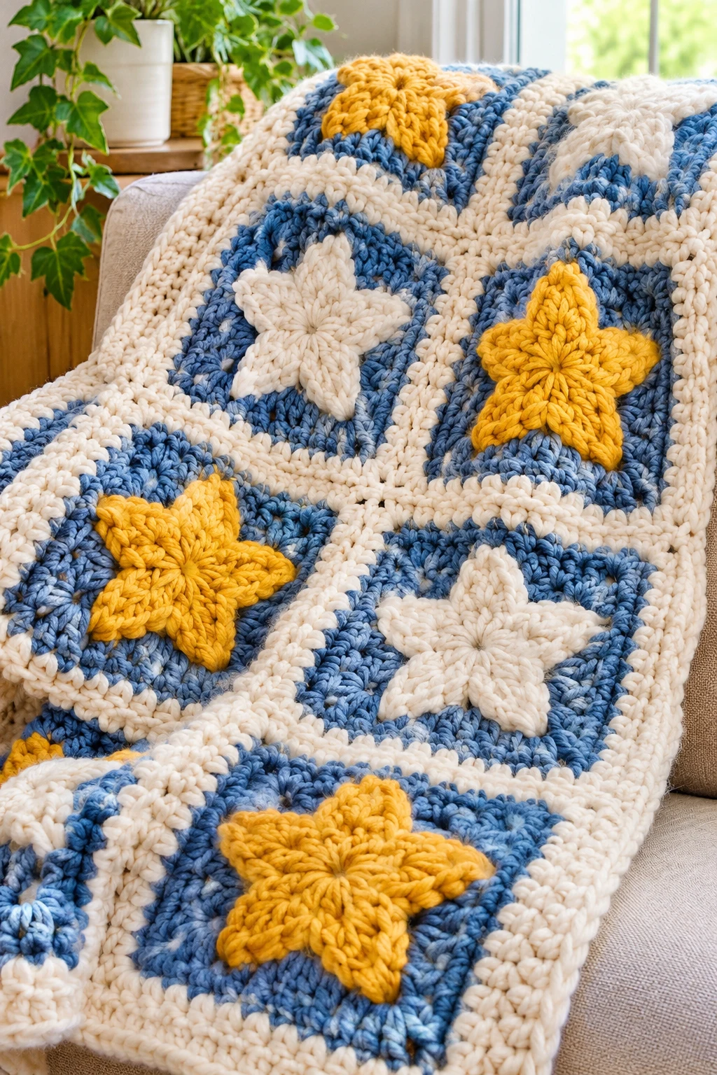 Chunky Star Granny Square Blanket — star granny square crochet pattern free
