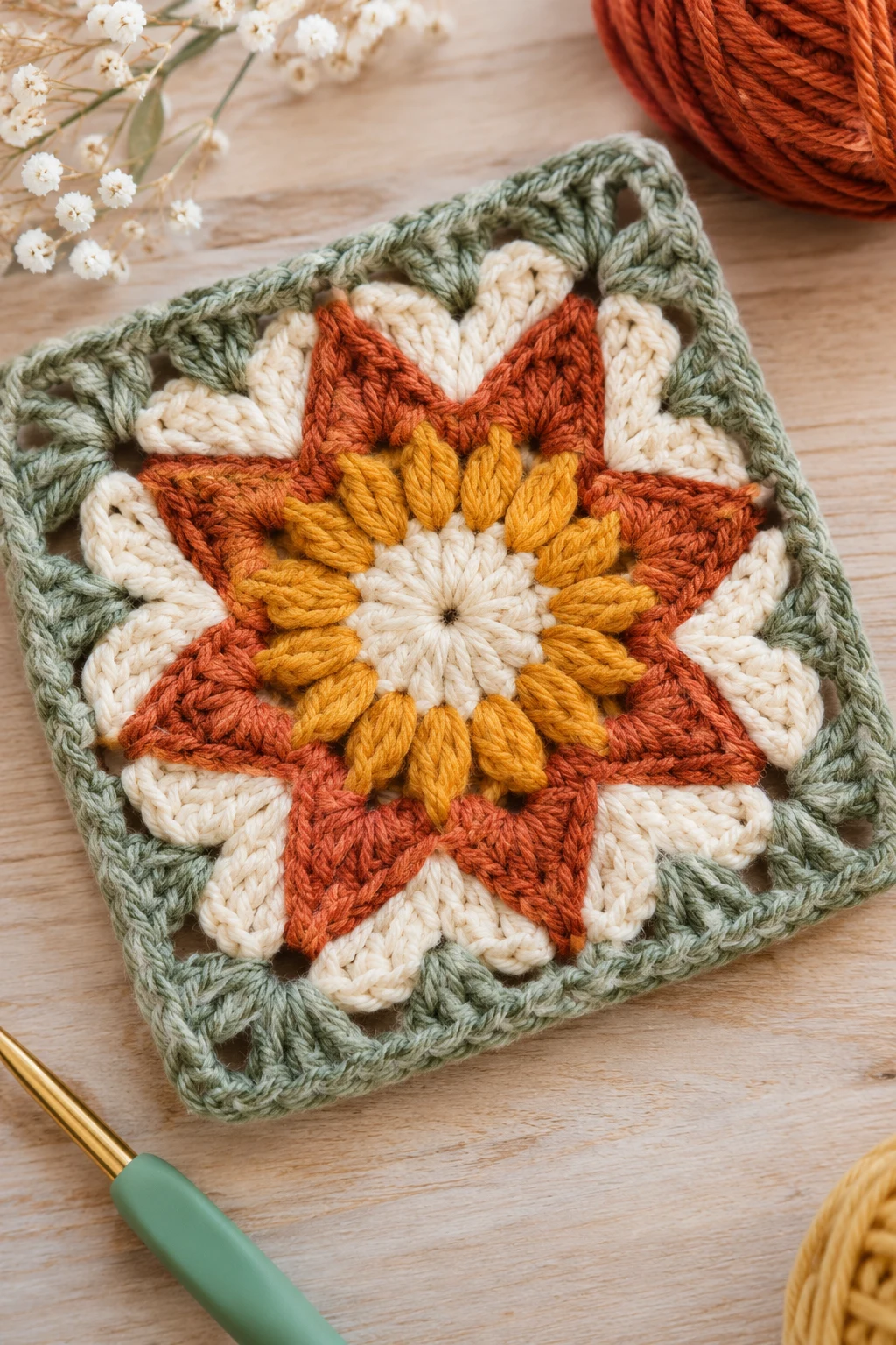 Vintage Sunburst Star Granny Square — star granny square crochet pattern free