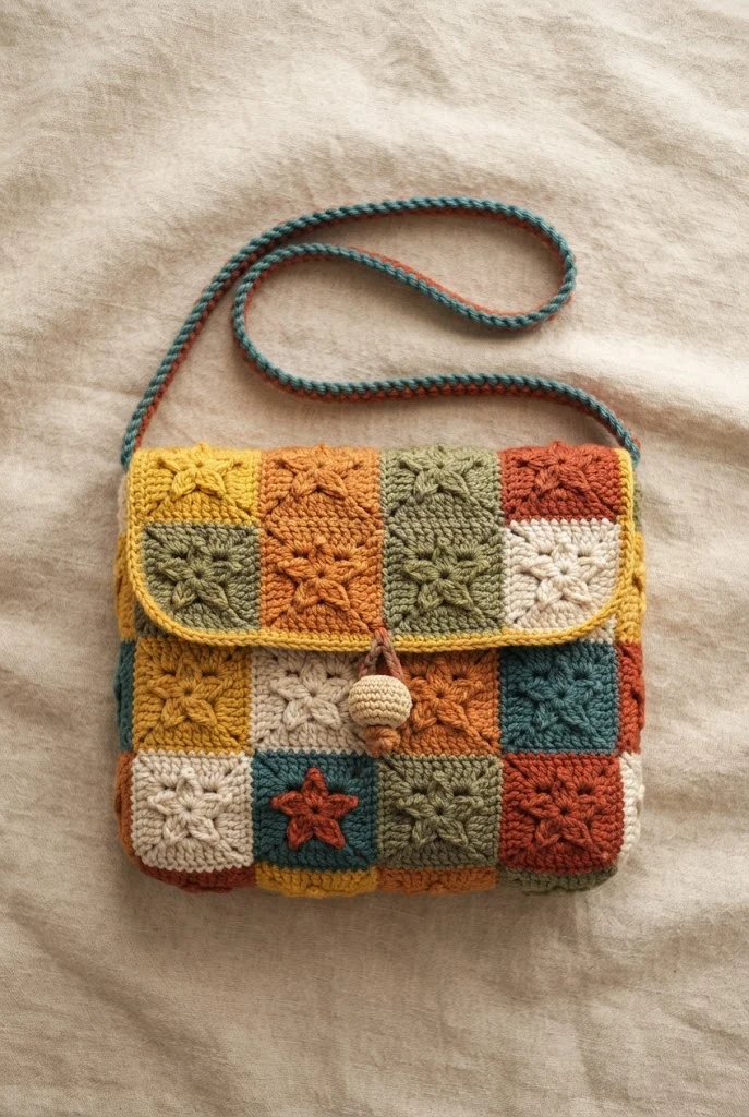 Retro Patchwork Star Messenger Bag — star messenger bag crochet