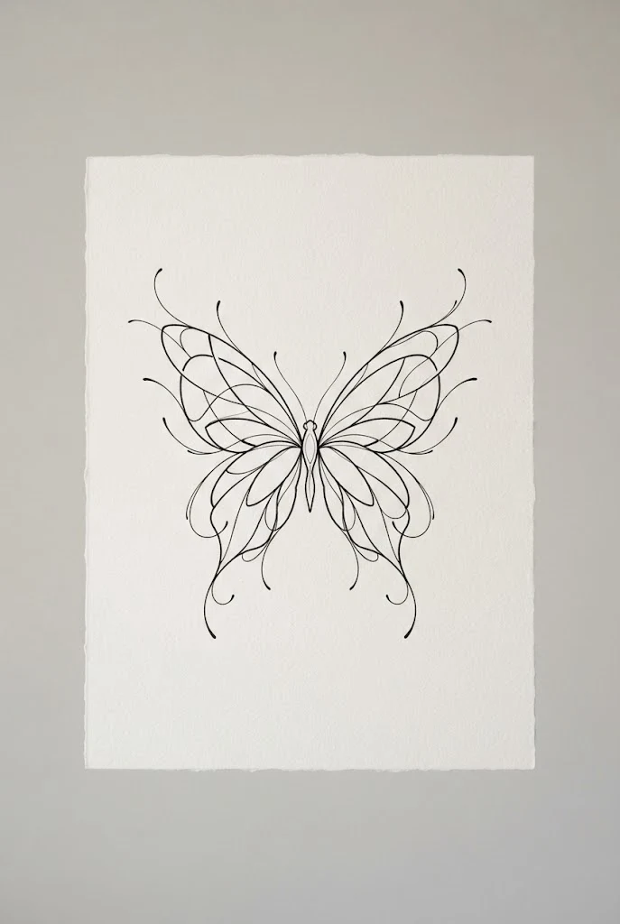Abstract Minimalist Line Art — stomach butterfly tattoo style outfit