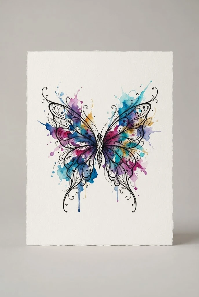 Watercolor Splash Symphony — stomach butterfly tattoo style outfit