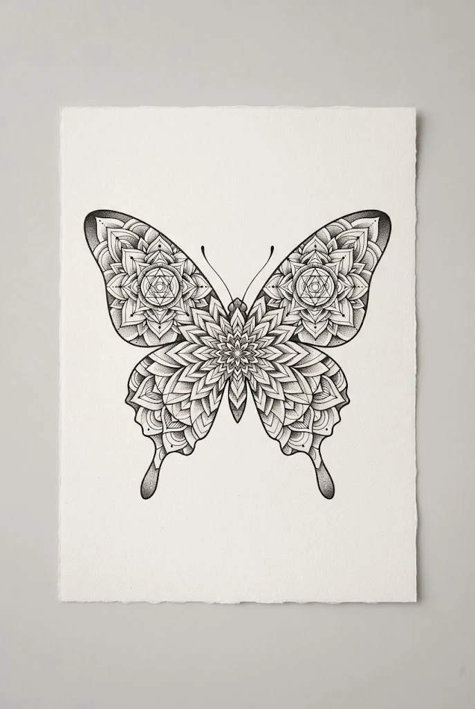Geometric Sacred Mandala — stomach butterfly tattoo style outfit