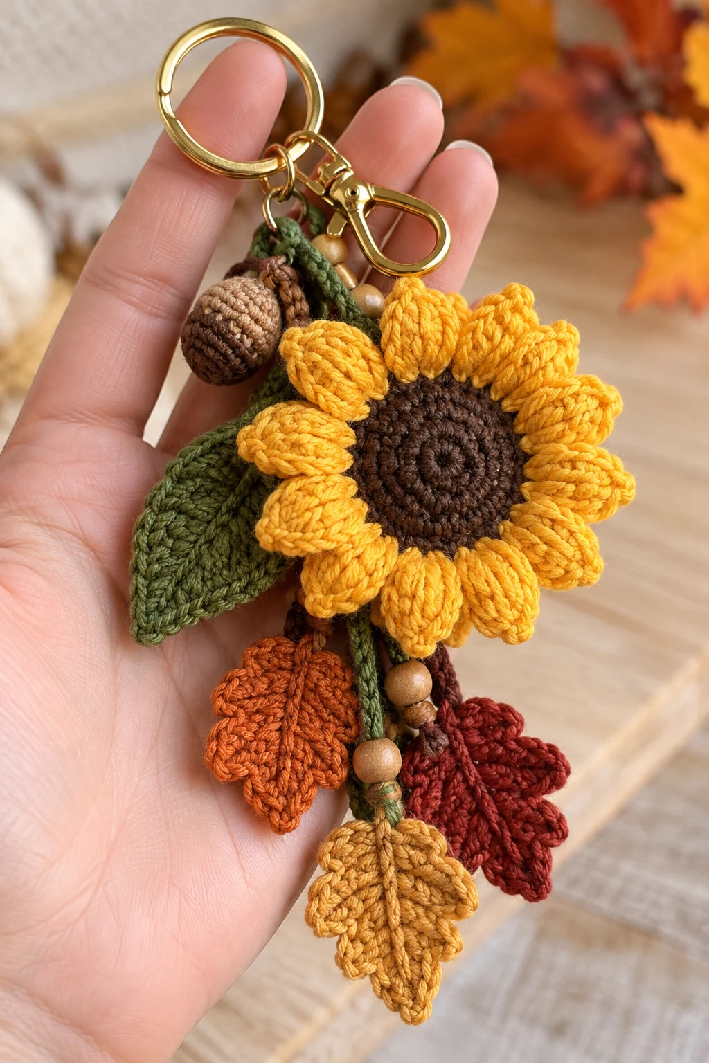 Autumn Sunflower Keychain — sunflower keychain crochet style outfit