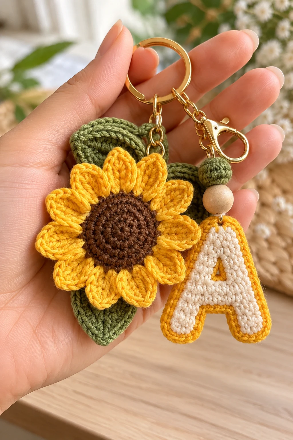 Sunflower Initial Keychain — sunflower keychain crochet style outfit
