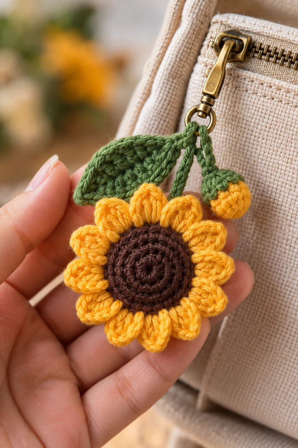 Sunflower Zipper Pull Keychain — sunflower keychain crochet style outfit