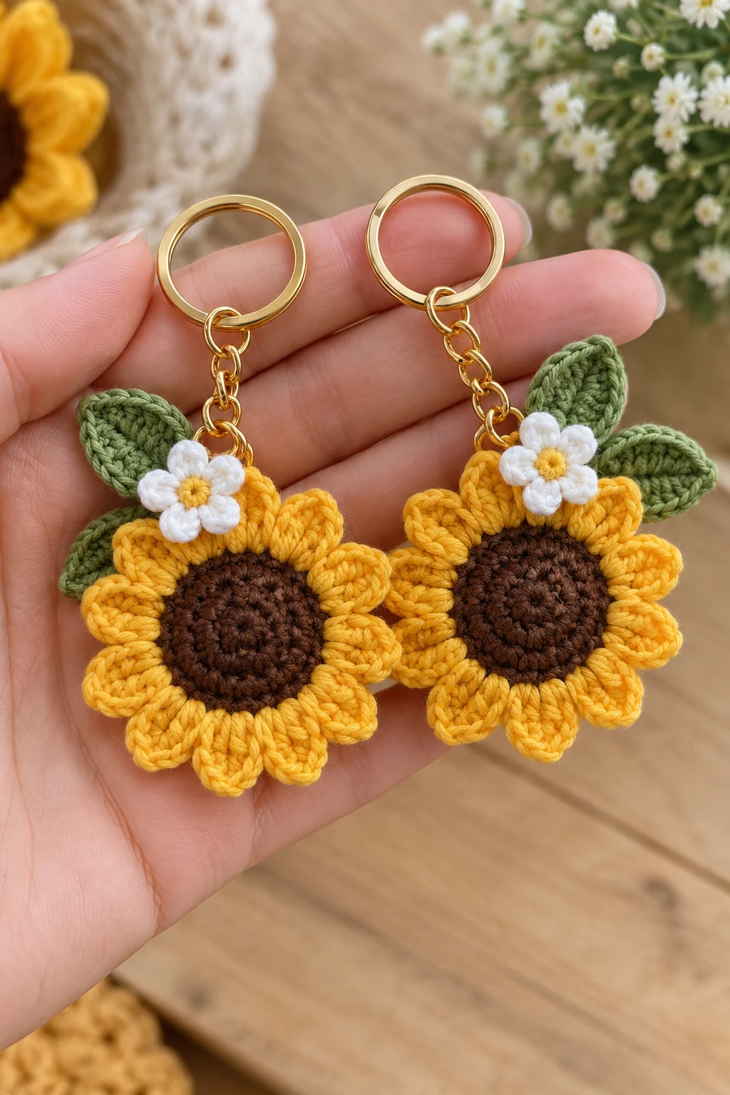 Matching Sunflower Friendship Keychains — sunflower keychain crochet style outfit