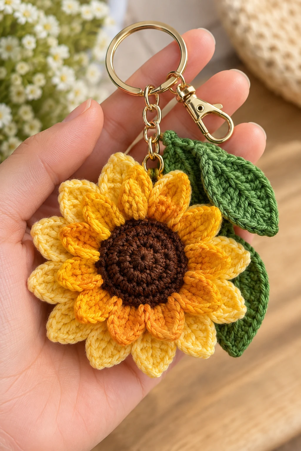 Double-Layer Sunflower Keychain — sunflower keychain crochet style outfit
