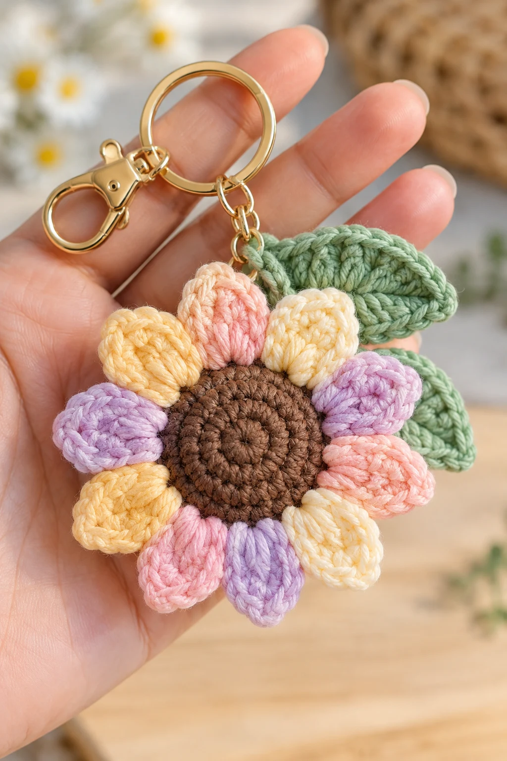 Pastel Sunflower Keychain — sunflower keychain crochet style outfit