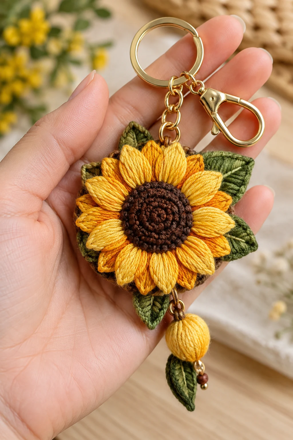Embroidered Sunflower Keychain — sunflower keychain style outfit
