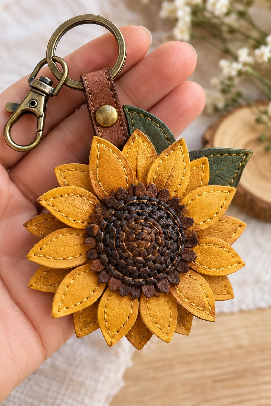 Sunflower Keychain Made From Leather — sunflower keychain style outfit