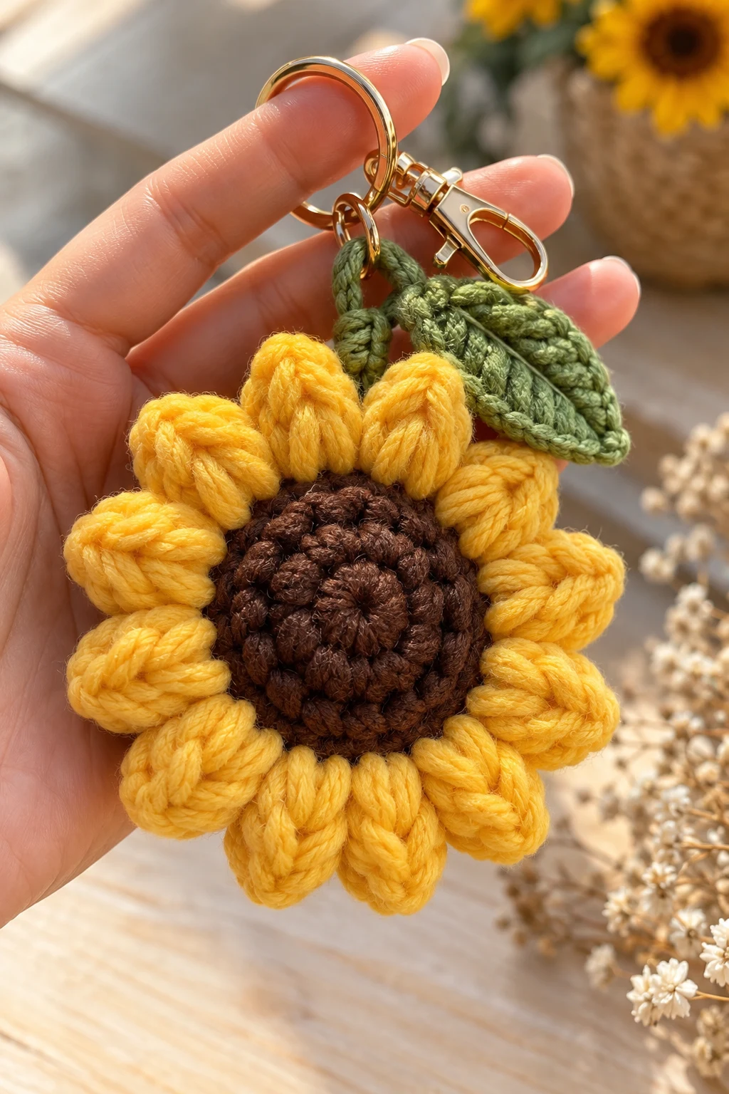 Chunky Yarn Sunflower Keychain — sunflower keychain style outfit