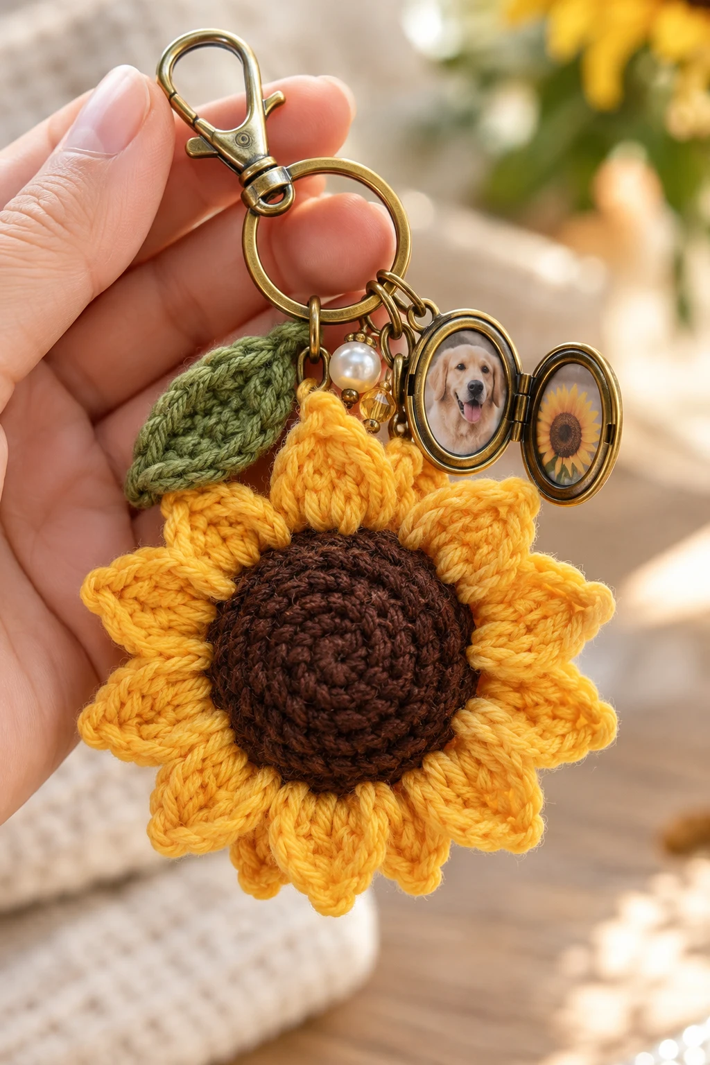 Sunflower Keychain With a Photo Locket — sunflower keychain style outfit