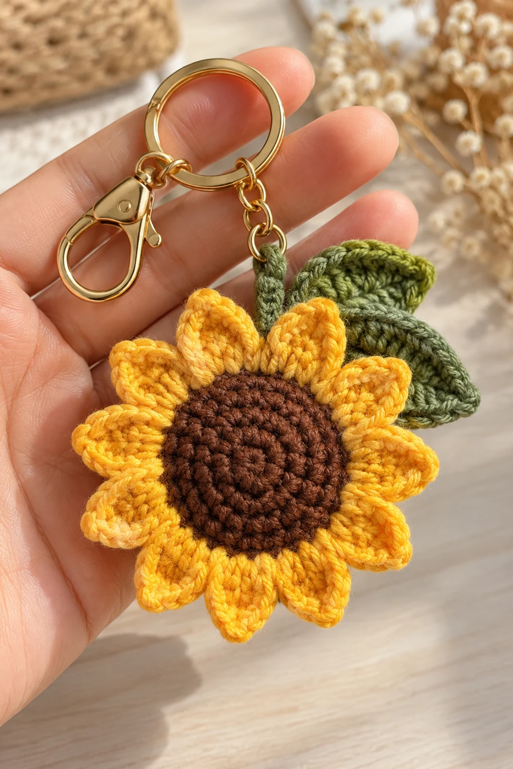 Mini Amigurumi Sunflower Keychain — sunflower keychain style outfit