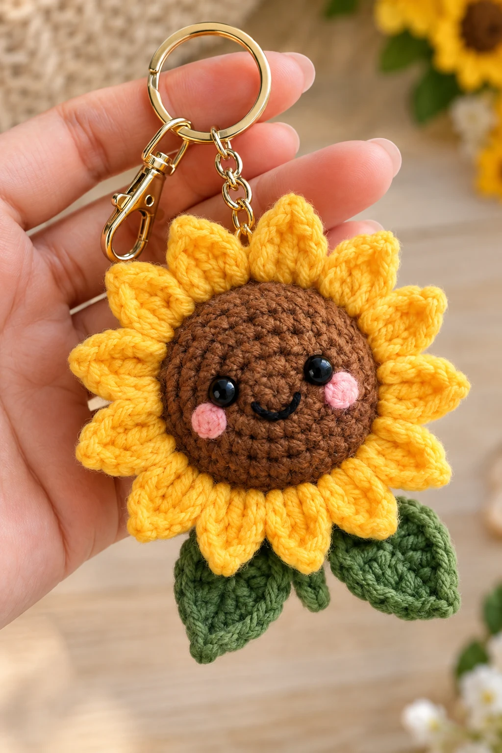 Smiling Sunflower Keychain With a Cute Face — sunflower keychain style outfit