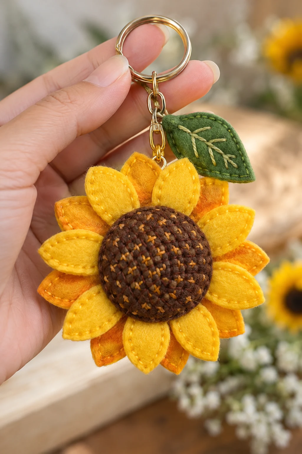 Felt Sunflower Keychain for Beginners — sunflower keychain style outfit