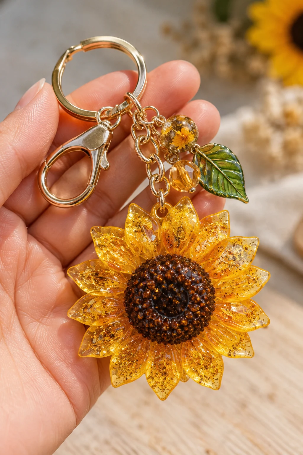 Resin Sunflower Keychain With Glitter — sunflower keychain style outfit