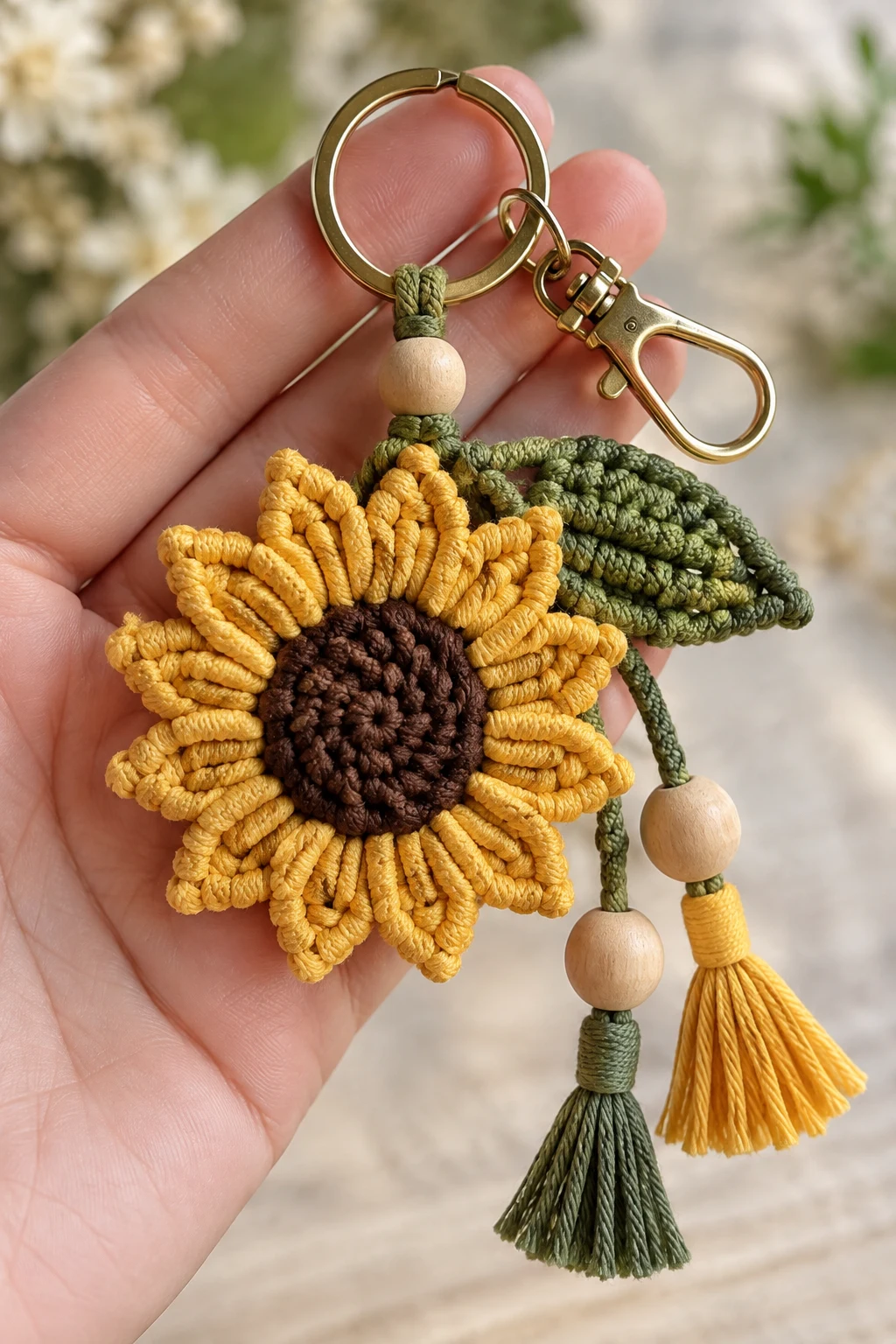 Macrame Sunflower Keychain — sunflower keychain style outfit