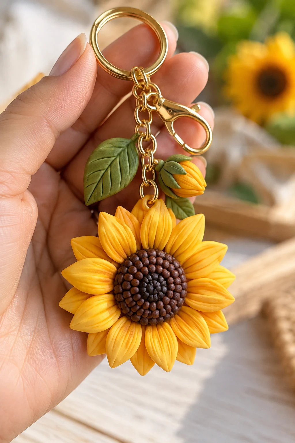 Polymer Clay Sunflower Keychain — sunflower keychain style outfit