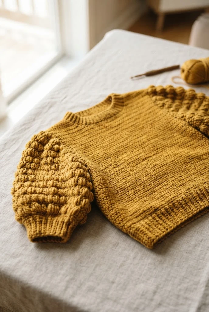 Mustard Yellow Puff-Sleeve Sweater — sweaters to crochet