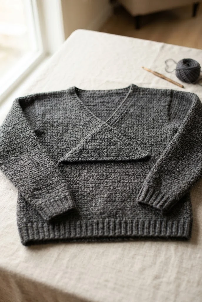Charcoal Grey Mock-Wrap Pullover — sweaters to crochet