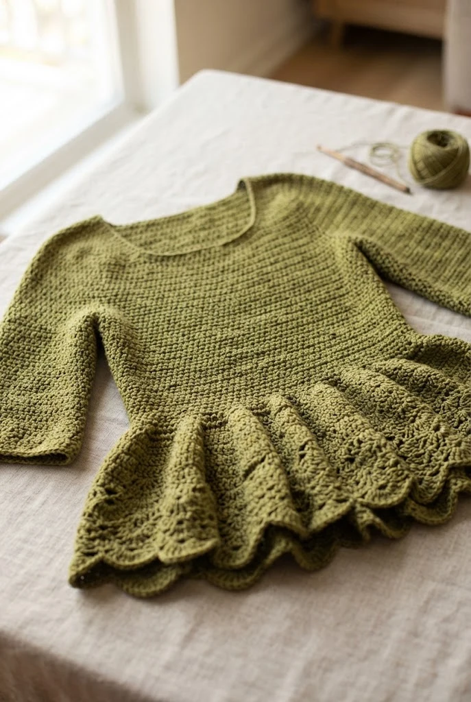 Olive Green Peplum Blouse — sweaters to crochet