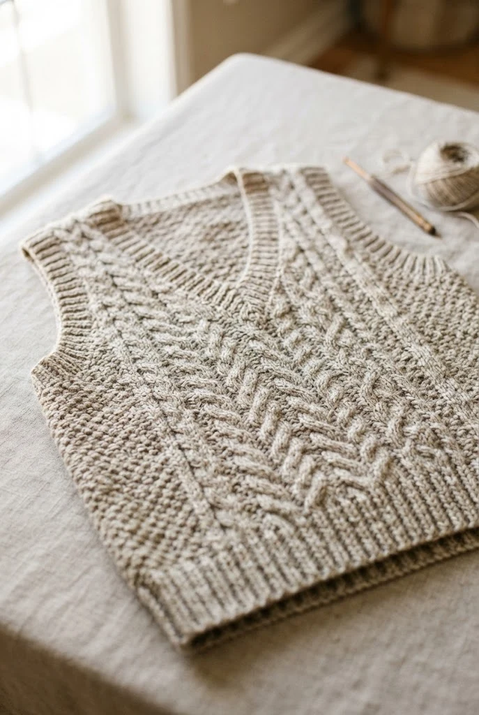 Oatmeal Cable-Stitch Vest — sweaters to crochet