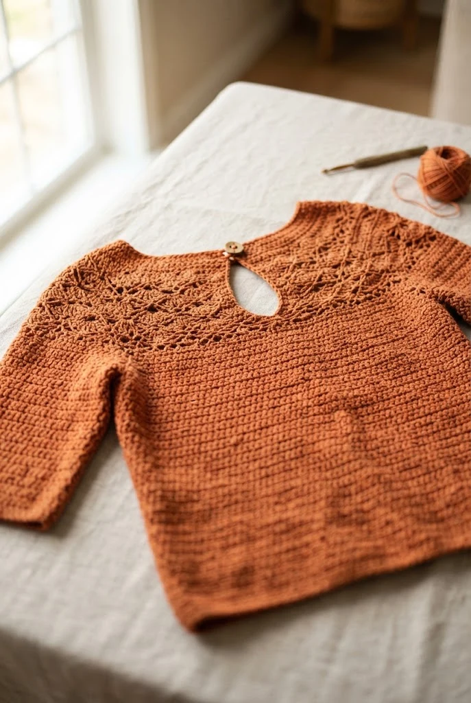 Spice-Colored Keyhole Back Top — sweaters to crochet