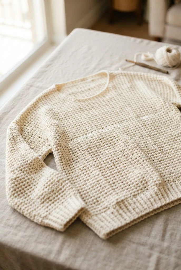 Cream Thermal-Stitch Oversized Top — sweaters to crochet