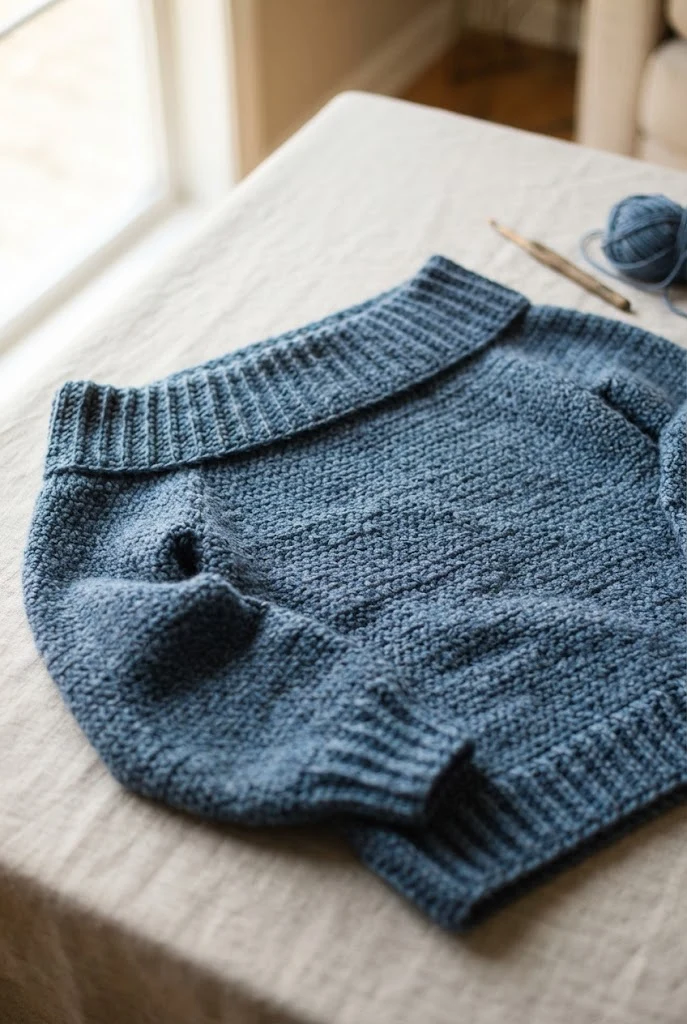 Slate Blue Slouchy Off-Shoulder Top — sweaters to crochet