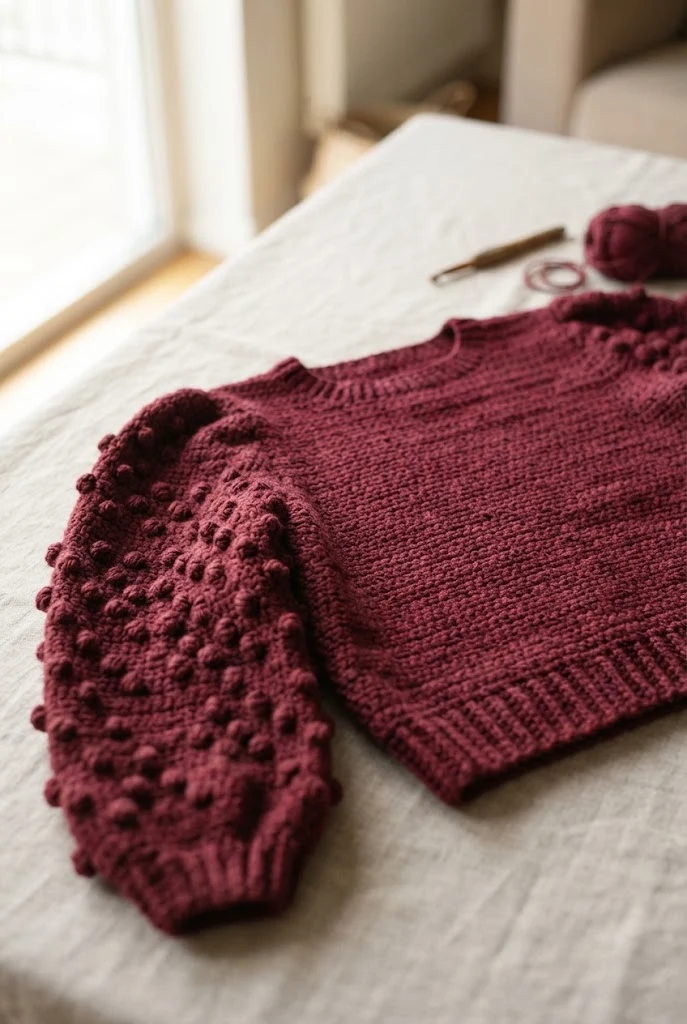 Burgundy Bobble Sleeve Blouse — sweaters to crochet