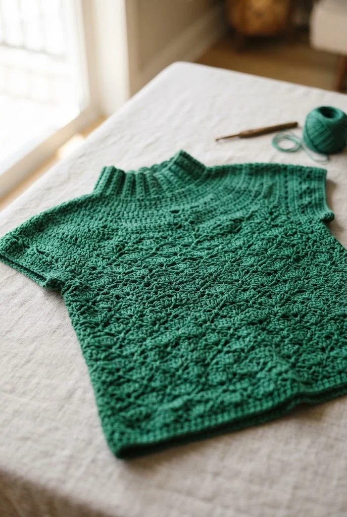 Emerald Lace Mock-Neck Top — sweaters to crochet