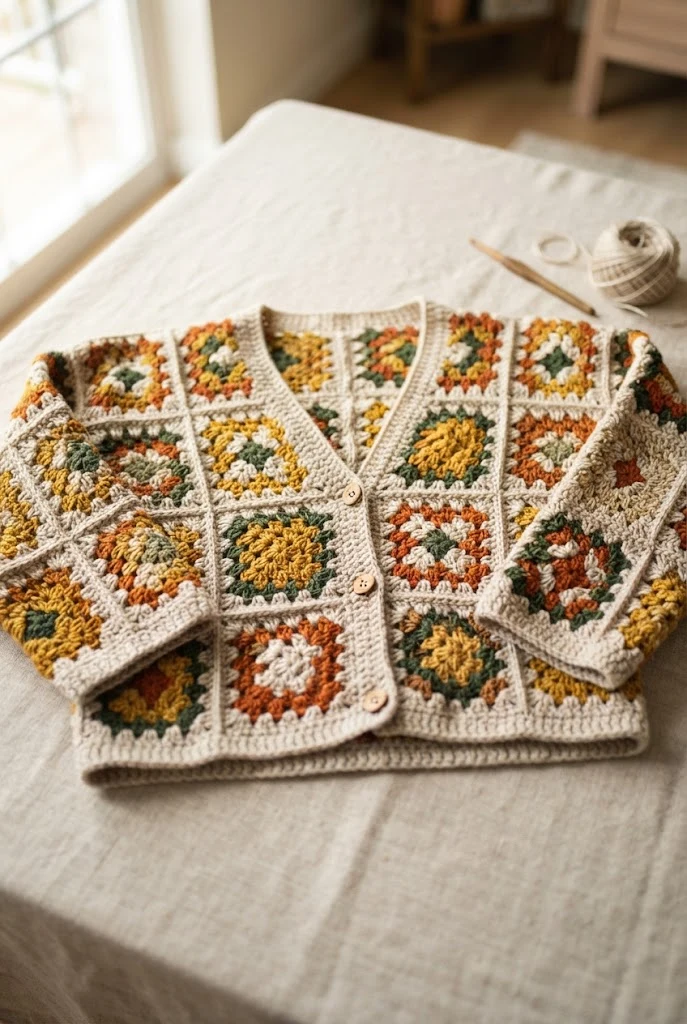 Oatmeal Granny Square Cardigan Top — sweaters to crochet