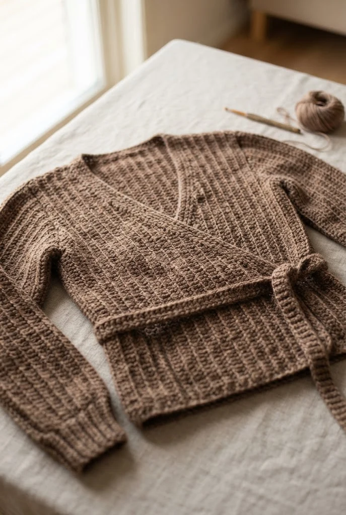 Mocha Ribbed Wrap Blouse — sweaters to crochet